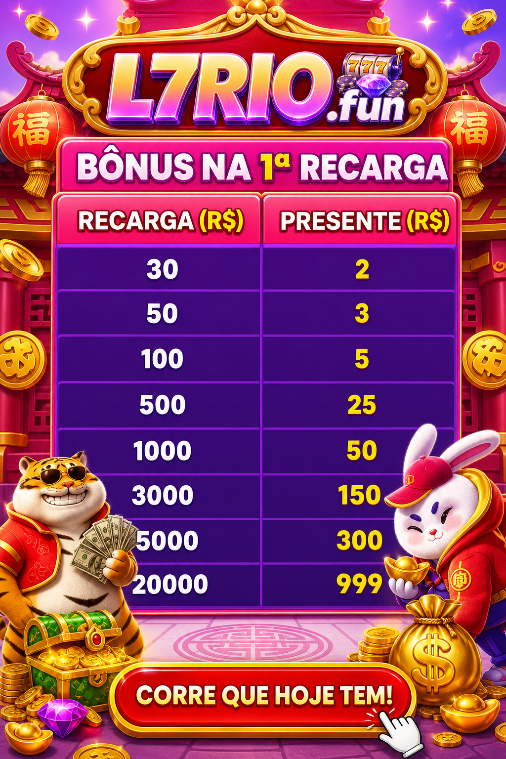 Bônus na 1ª recarga — L7RIO.fun